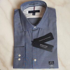 Tommy Hilfiger Men's Slim Fit Dress Shirt Night Blue 15.5 32/33 Wrinkle Free NWT